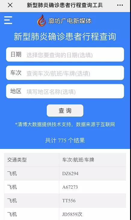 新型冠狀病毒感染的肺炎疫情信息查詢平臺上線了！